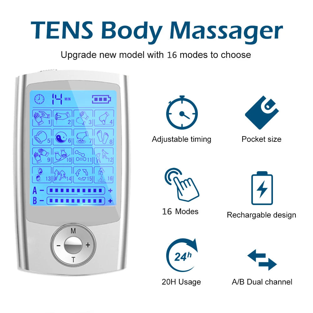 New Tens Unit Relax Muscle Stimulator Body Massage Digital Therapy 16 Modes EMS Acupuncture Slimming Machine Electrostimulator