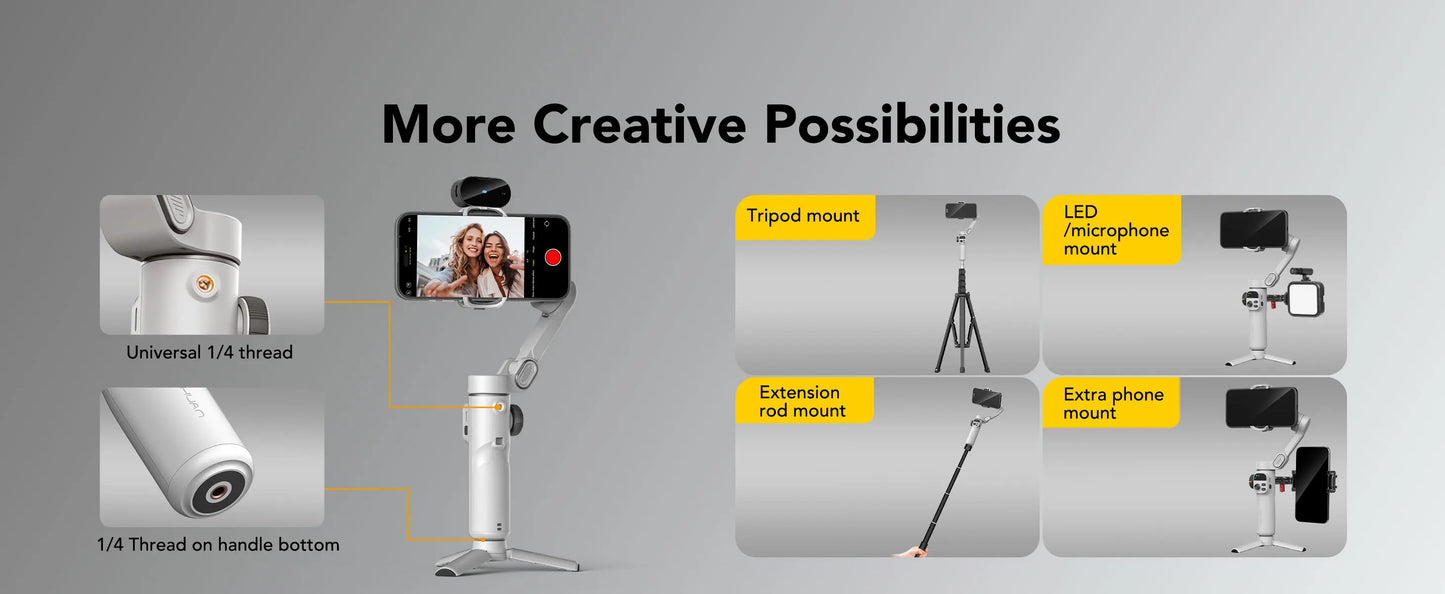 AOCHUAN Smart X2 Ai White Smartphone Gimbal Stabilizer Equipped with LED display Built in extension rod Handheld gimbal