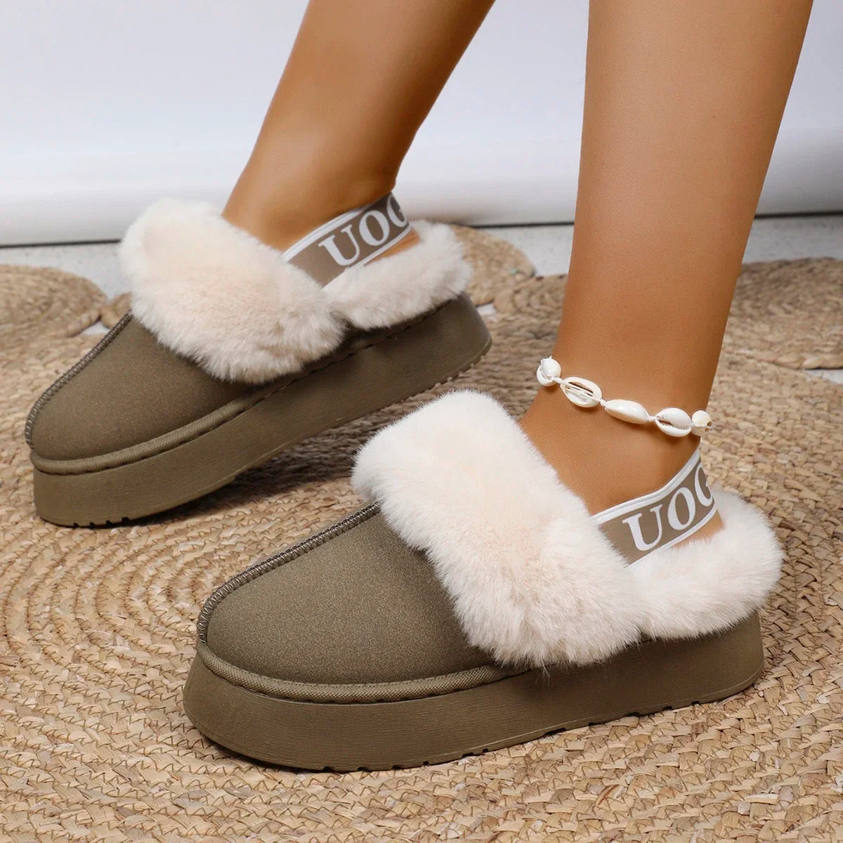 Women's Luxury Warm Cotton Slippers 2024 Autumn Winter Designer Round Toe Shallow Sandals Platform Shoes Slides Botas De Mujer