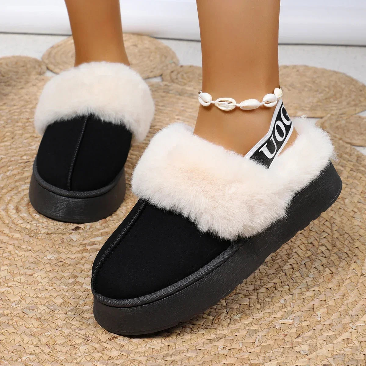 Women's Luxury Warm Cotton Slippers 2024 Autumn Winter Designer Round Toe Shallow Sandals Platform Shoes Slides Botas De Mujer