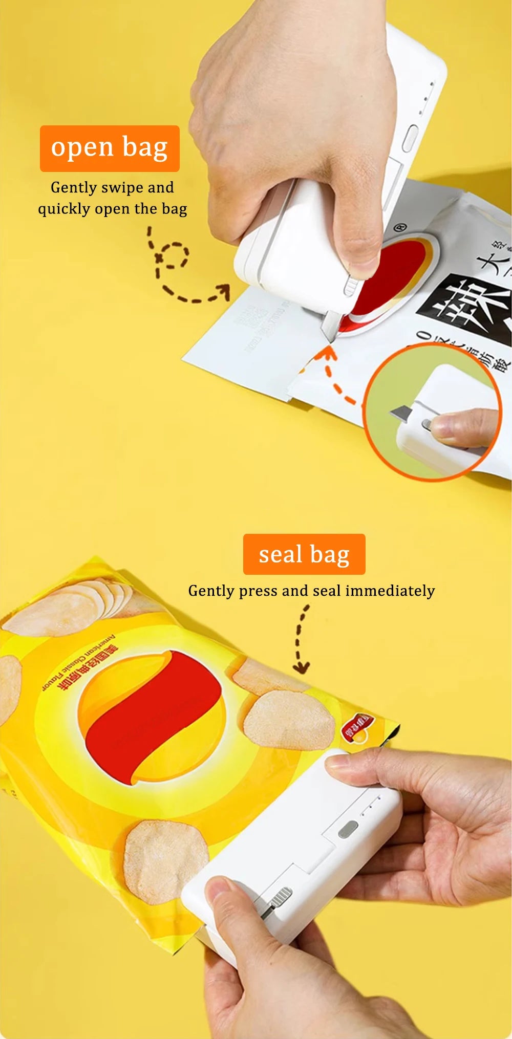 Plastic Bag Sealer Mini Heat Bag Sealing Machine Food Packaging Plastic Bags Sealer Clip Bag Handheld Rechargeable Heat Sealer