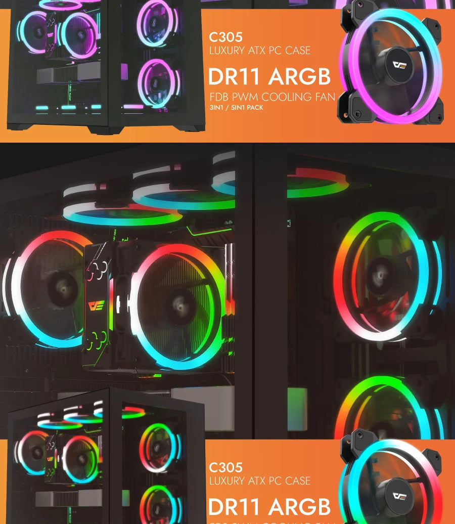 Darkflash DR11 PRO aura sync ARGB Mute 120mm FAN PC Computer Case Cooling Fan RGB remote control Double halo Cooler 12CM LED Fan