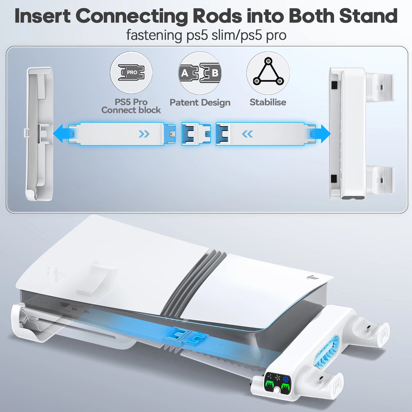 For PS5 Slim/PS5 Pro Console Horizontal Cooling Stand PS5 Slim Controller Charger for Playstation 5 Slim Disc & Digital Editions