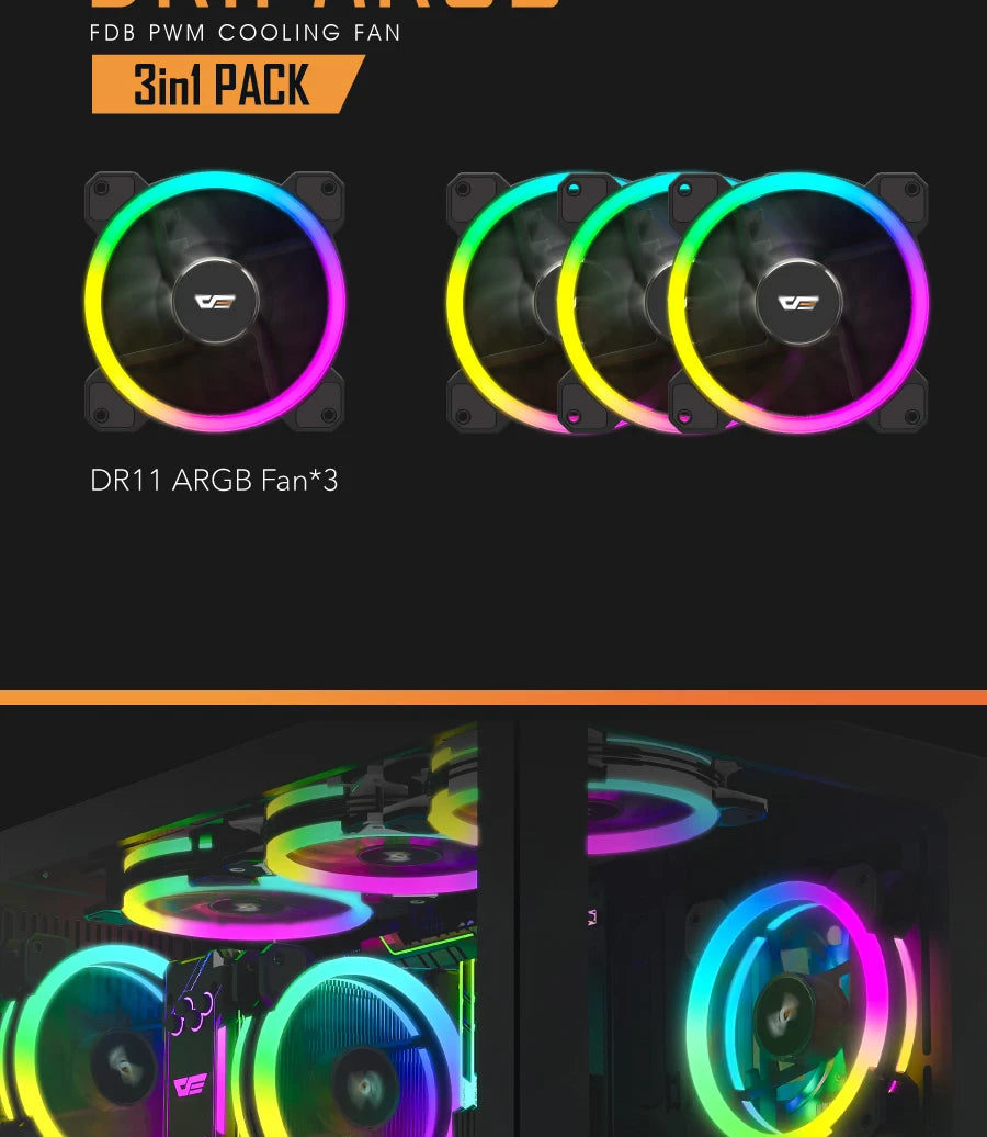 Darkflash DR11 PRO aura sync ARGB Mute 120mm FAN PC Computer Case Cooling Fan RGB remote control Double halo Cooler 12CM LED Fan