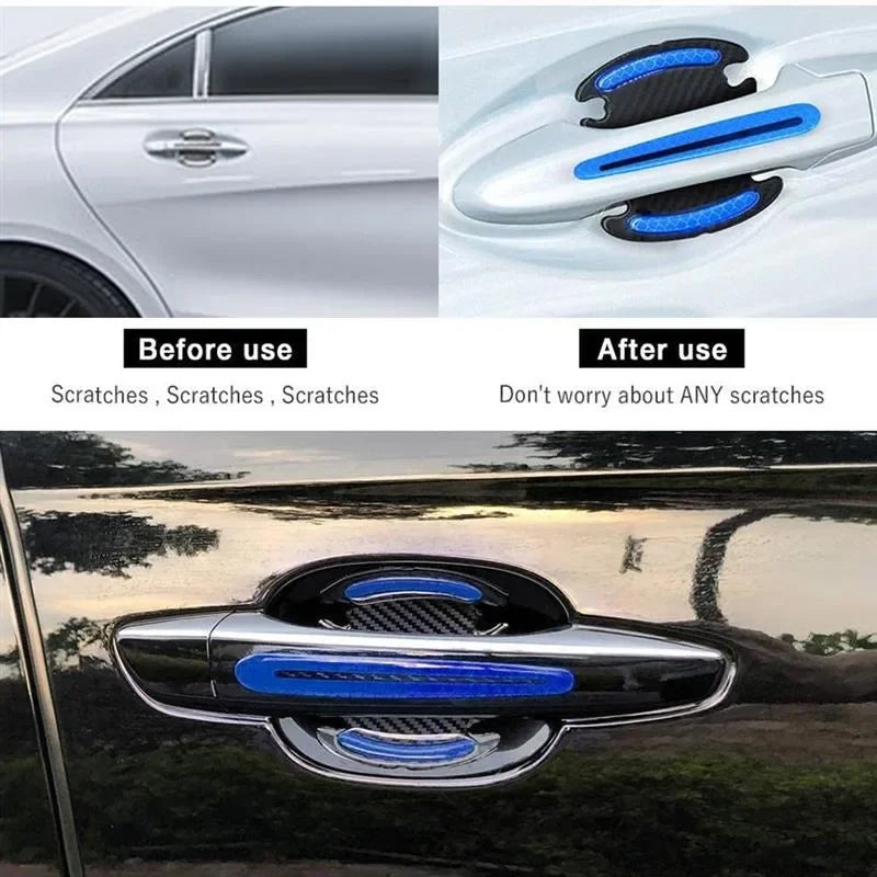 8PCS Car Door Bowl Handle Protector Safety Warning Anti-collision Anti-scratch Reflective Strip Exterior Protection Accessories