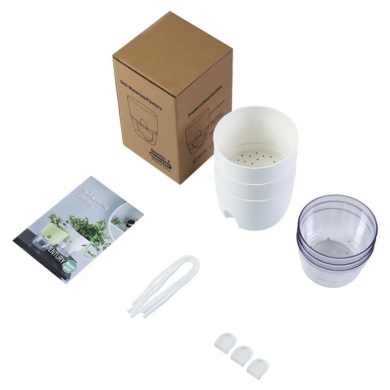 Flowerpots 3 Set Transparent Plastic Double-deck And Self-absorbent Cotton Rope Lazy Flower Pot Fashion Flowerpot Garden Supplie