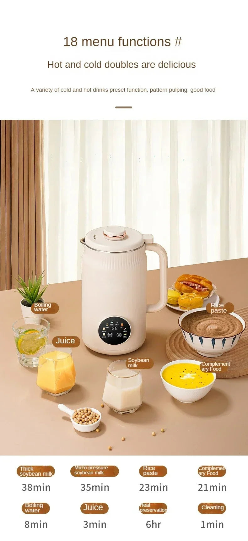 220V Electric Soybean Milk Machine Automatic Intelligent Food Blender Fruit Juicer Water Boiling Kettle Rice Paste Maker