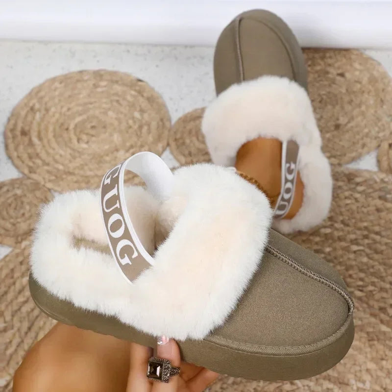 Women's Luxury Warm Cotton Slippers 2024 Autumn Winter Designer Round Toe Shallow Sandals Platform Shoes Slides Botas De Mujer