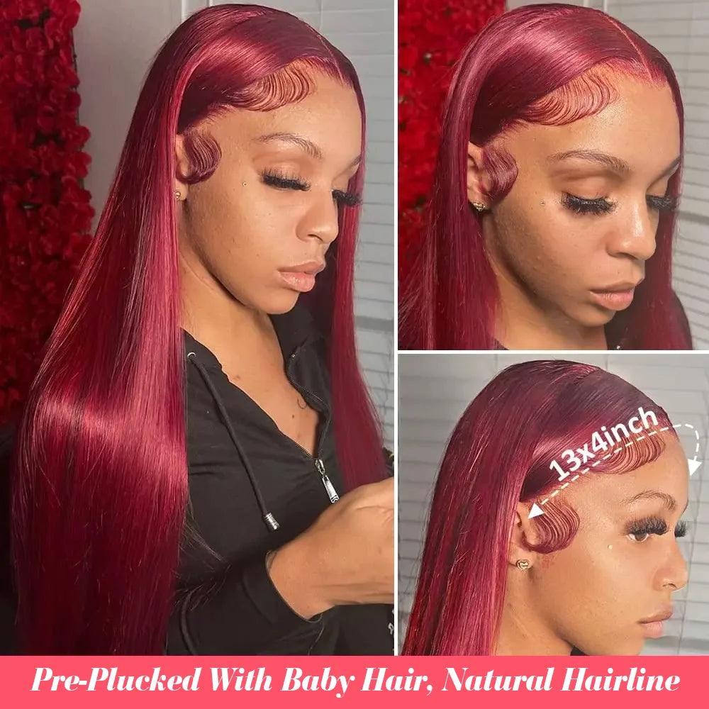 99J Burgundy Lace Front Wig Human Hair 13X4 Straight Red Colored Lace Frontal Human Hair Wigs for Women Lace Front Wig 13X6