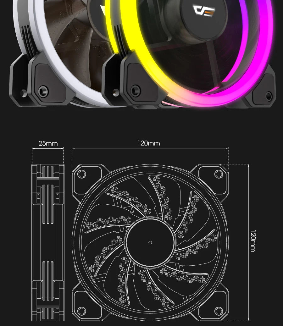 Darkflash DR11 PRO aura sync ARGB Mute 120mm FAN PC Computer Case Cooling Fan RGB remote control Double halo Cooler 12CM LED Fan