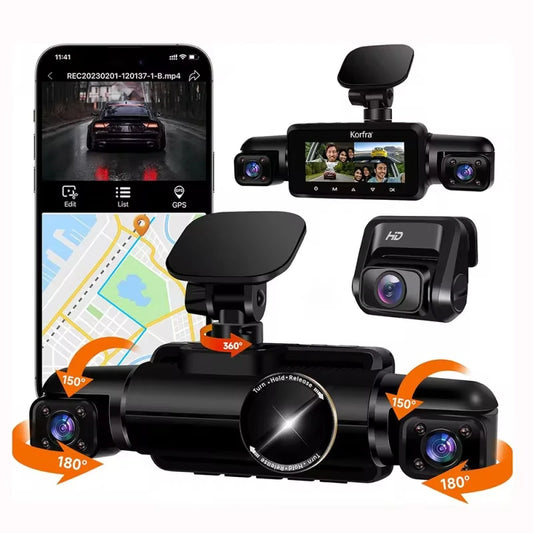 Q9pro 360 Degrees Dash Cam 4 Channel 1080p FHD Car Recorder super Night Vision 3.39” IPS Screen Loop Recording Parking Monitor