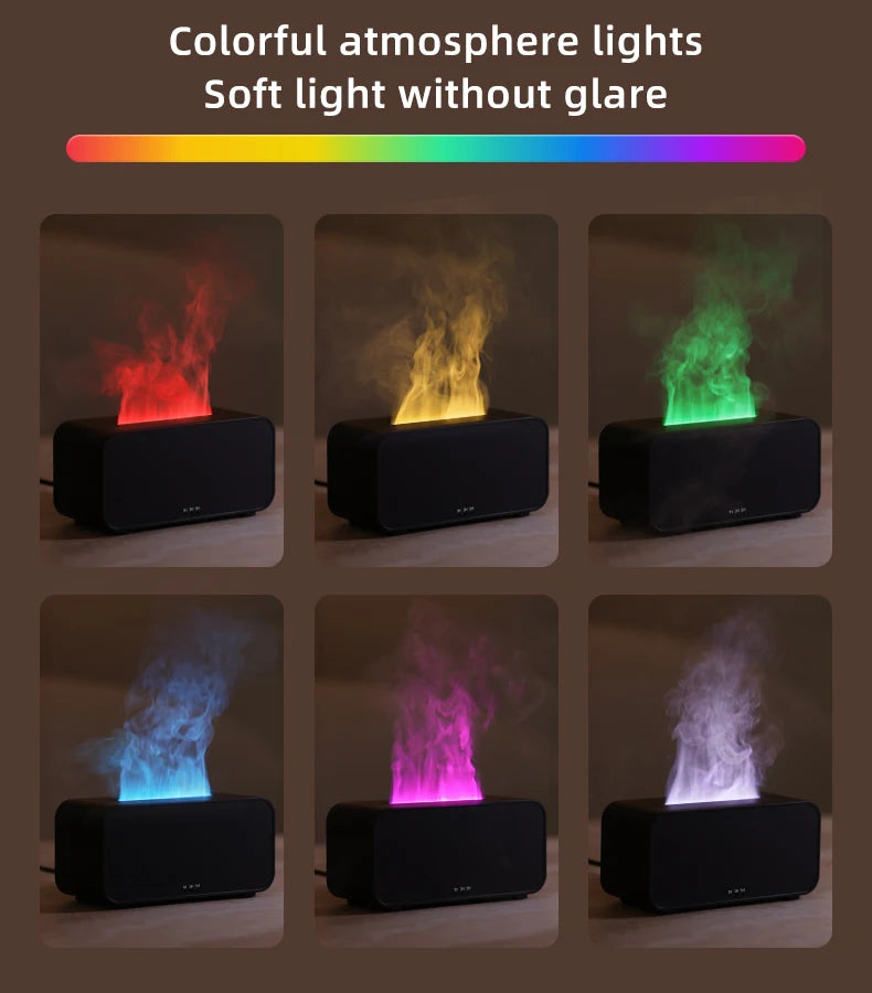 Mini Desktop Simulation Flame Humidifier LED Colorful Lights Can add Essential Oil Timing Setting USB Diffuser Aromatherapy