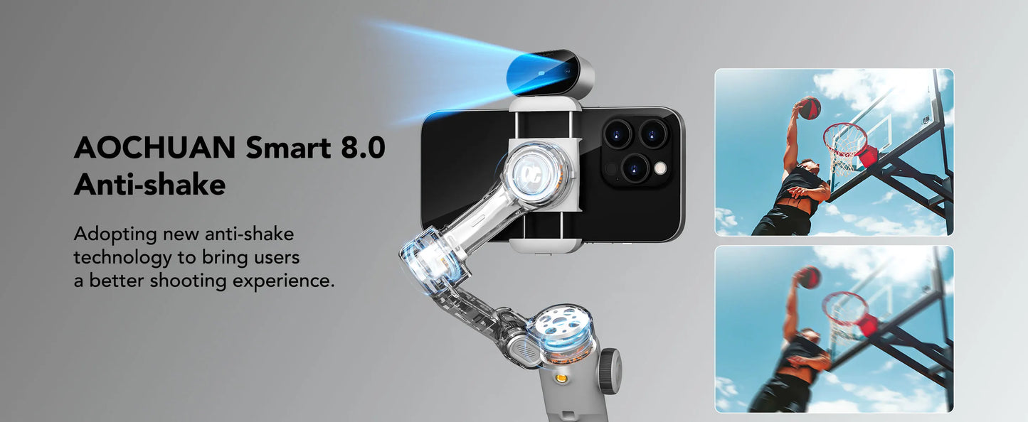 AOCHUAN Smart X2 Ai White Smartphone Gimbal Stabilizer Equipped with LED display Built in extension rod Handheld gimbal