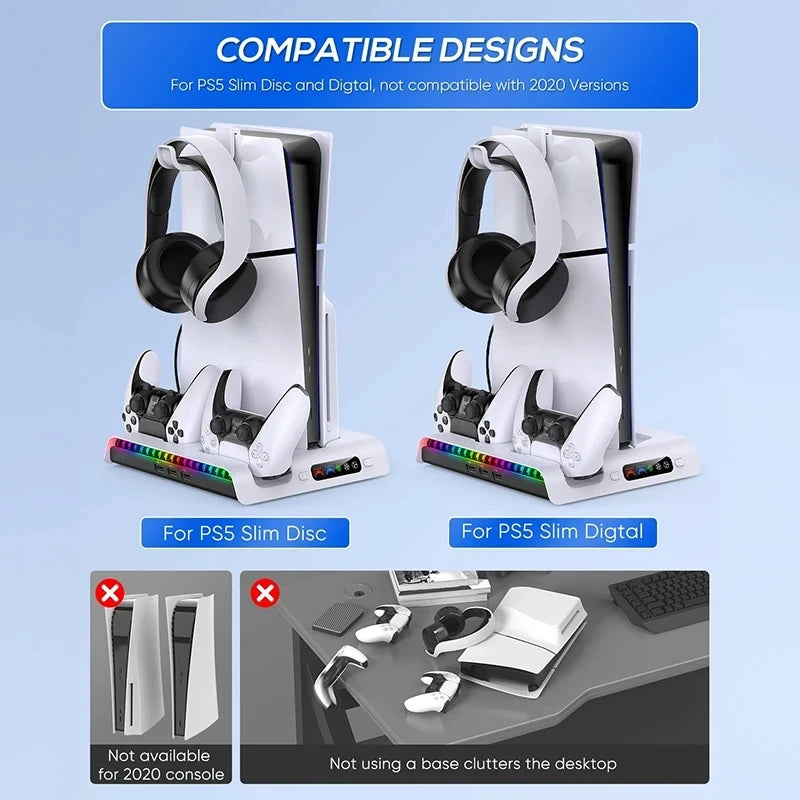 Ipega PG-P5S006 Charging Dock Cooling Fan For PS5 Slim Both Disc and Digital Editions RGB Charging Base Stand Station