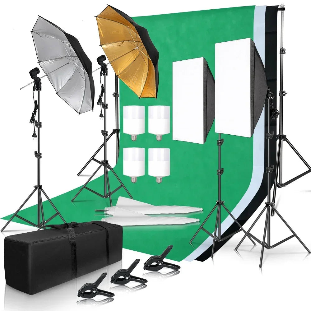 Photography Background Frame Support Softbox Lighting Kit Photo Studio Equipment Accessories With 3Pcs Backdrop And Tripod Stand