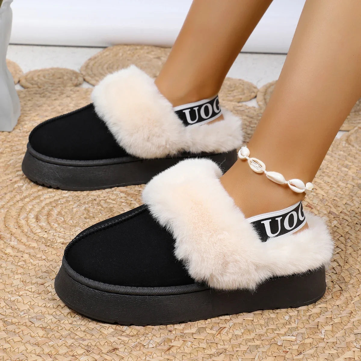 Women's Luxury Warm Cotton Slippers 2024 Autumn Winter Designer Round Toe Shallow Sandals Platform Shoes Slides Botas De Mujer