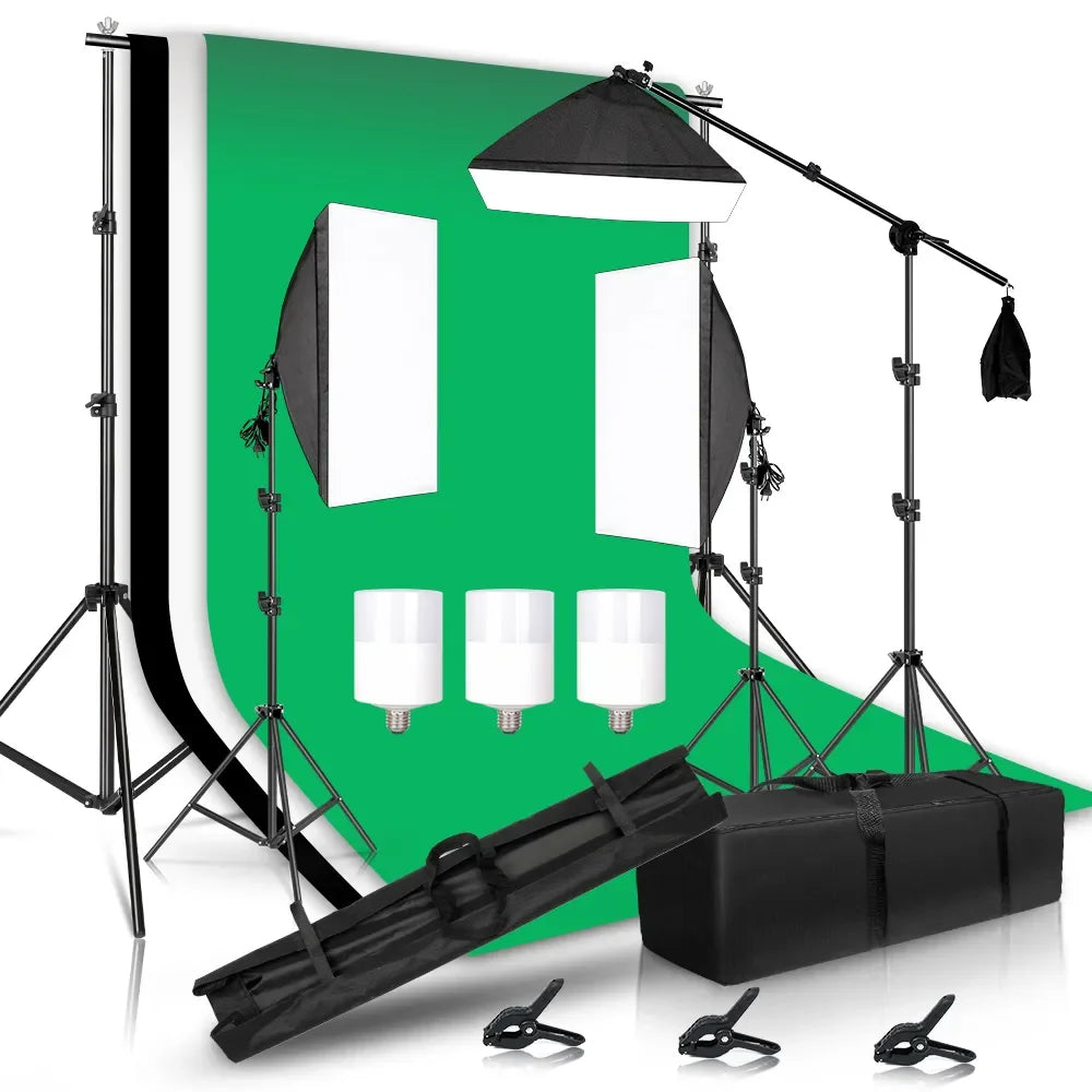 Photography Background Frame Support Softbox Lighting Kit Photo Studio Equipment Accessories With 3Pcs Backdrop And Tripod Stand