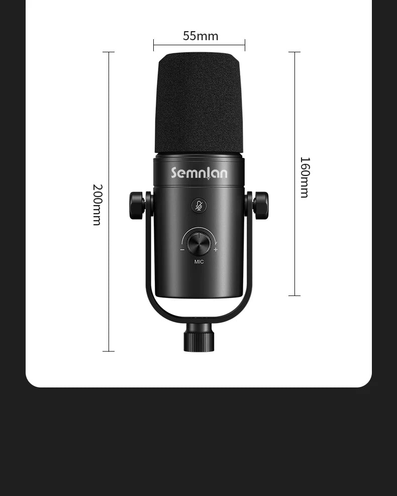 SEMNLAN Dynamic Microphone XLR/USB Online Game Streaming Podcast Live PC Song Phone Recording RGB YouTube Video Studio Mic MK-8