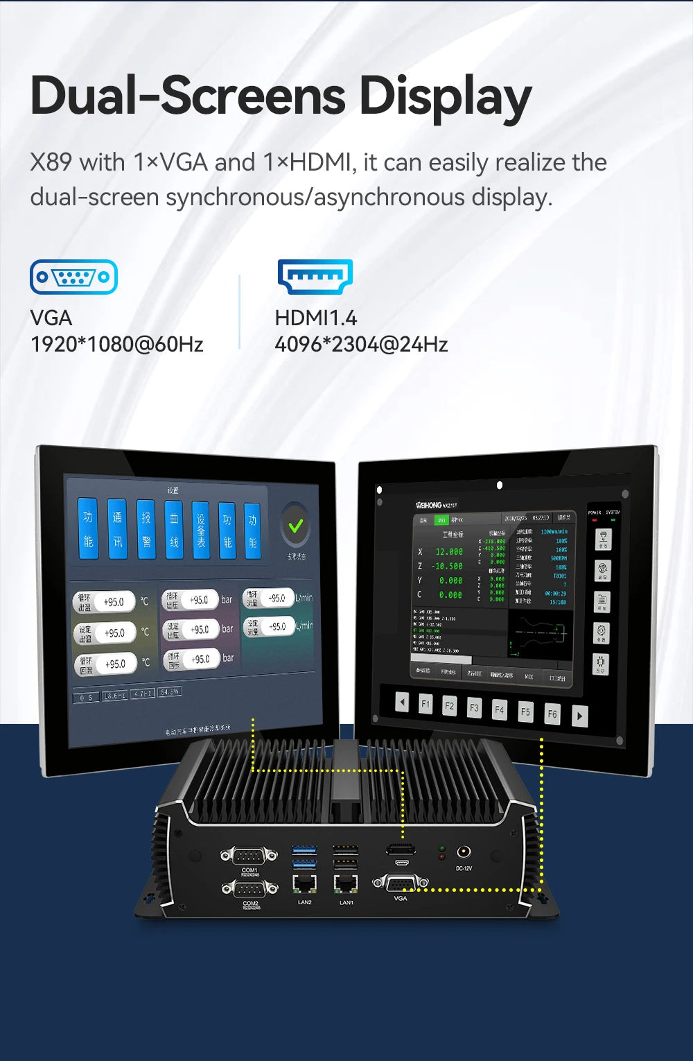 XCY Industrial Fanless Mini PC Intel i5-7200U 6x COM RS232 RS485 2x Mini PCIe Support WiFi 4G LTE CAN-Bus Windows Linux IPC