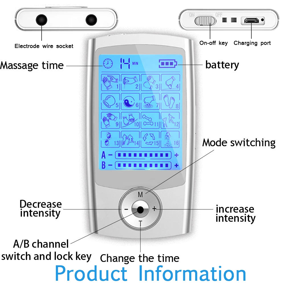 New Tens Unit Relax Muscle Stimulator Body Massage Digital Therapy 16 Modes EMS Acupuncture Slimming Machine Electrostimulator