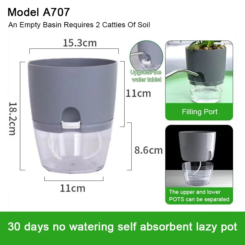 Flowerpots 3 Set Transparent Plastic Double-deck And Self-absorbent Cotton Rope Lazy Flower Pot Fashion Flowerpot Garden Supplie