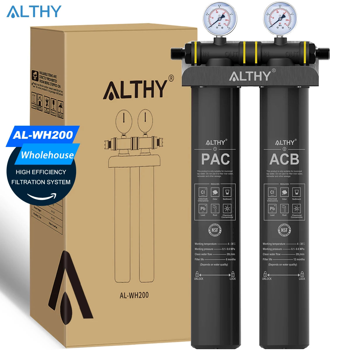 ALTHY Whole House Drinking Water Filter Purifier System, Certified to Removes Lead, Chlorine,Sediment, Chemincal &Odor