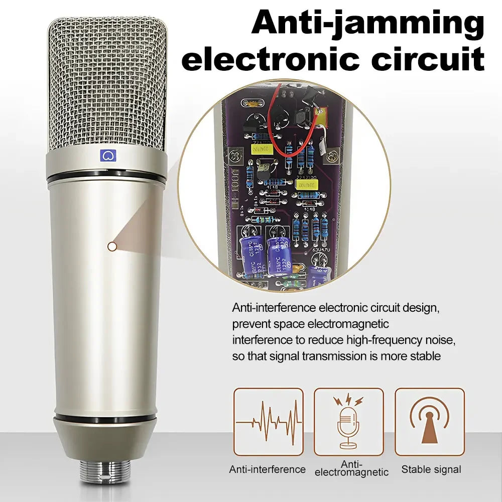 Professional Condenser Microphone Cardioid Studio Mic For Computer Gaming Recording Singing Podcast Sound Card For YouTube