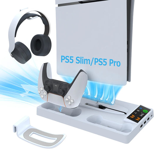 For PS5 Pro & PS5 Slim Multifunctional Cooling Station Controller Charging Stand Compatible With PS5 Pro With Headphone Holder