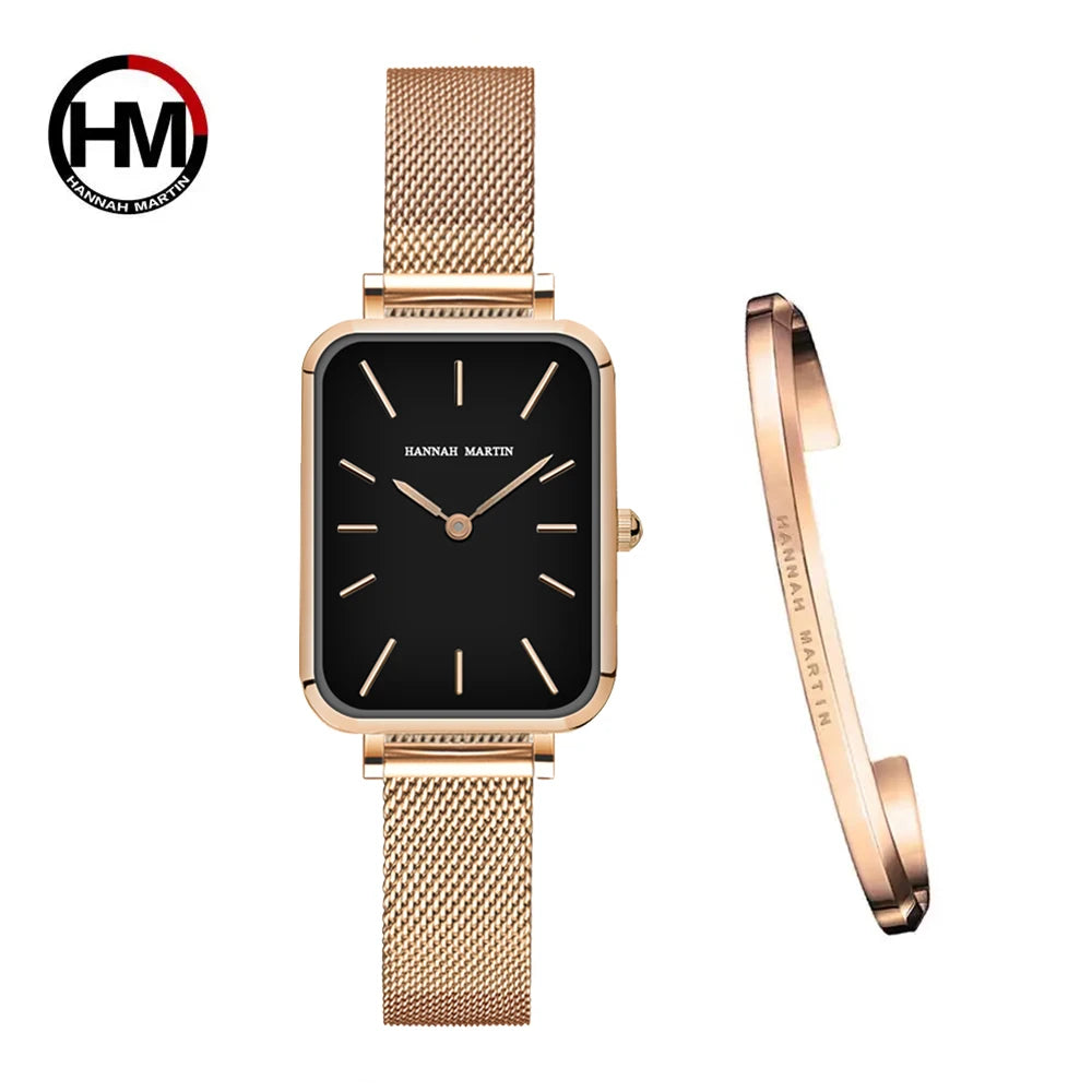 Rectangle Ultrathin Nordic Simple Style Japan Quartz Movement Fashion Stainless Steel Mesh Silvery Bracelet Belt Ladies Watches