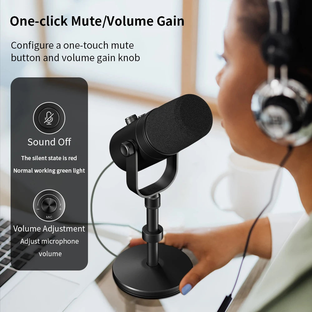 SEMNLAN Dynamic Microphone XLR/USB Online Game Streaming Podcast Live PC Song Phone Recording RGB YouTube Video Studio Mic MK-8