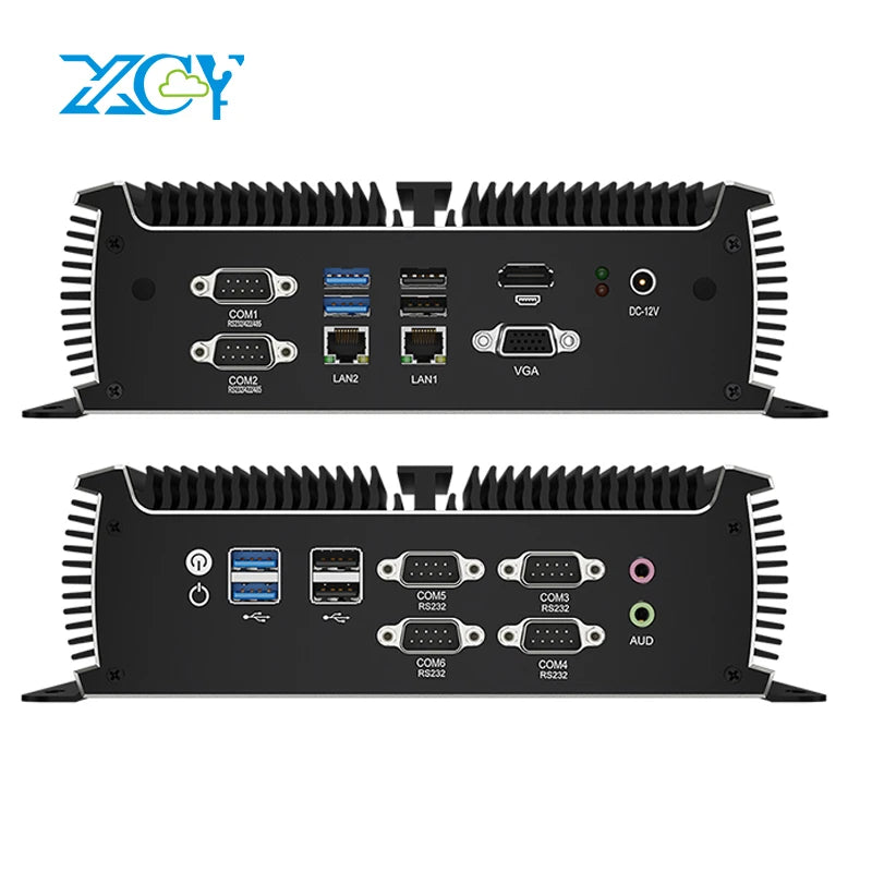 XCY Industrial Fanless Mini PC Intel i5-7200U 6x COM RS232 RS485 2x Mini PCIe Support WiFi 4G LTE CAN-Bus Windows Linux IPC