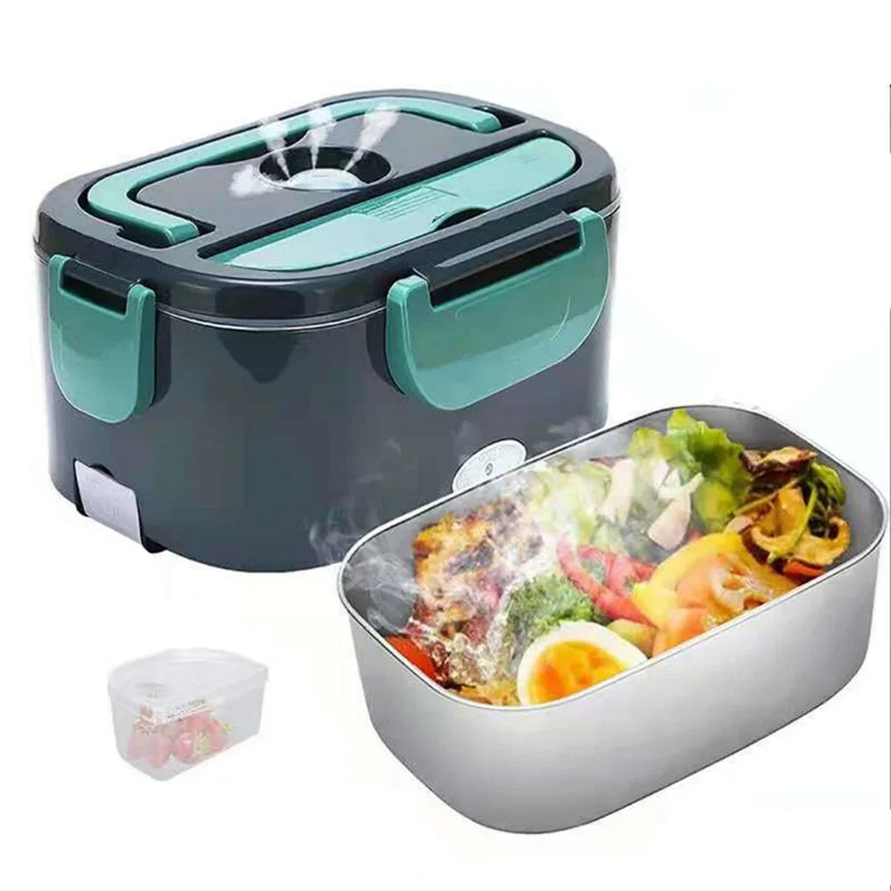 2 in1 Home Car Electric Lunch Box Stainless Steel Food Heating Bento Box 12V 24V 110V 220V Food Heated Warmer Container Set #20