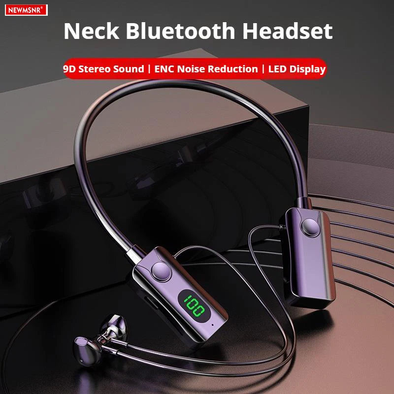 #Ultra Long Life Bluetooth 5.4 Earphones HiFi Sound Earbuds LED Display Wireless Headphones Sport Neckband Neck-hanging Headsets