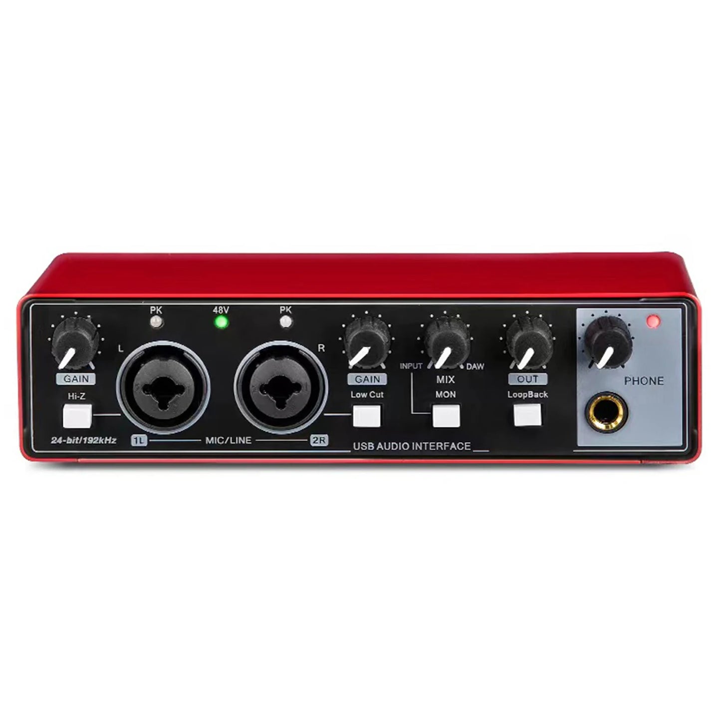 Sound Card Studio Record Professional USB Audio Interface Sound Equipment With Loopback Monitoring 48V Phantom for Recording