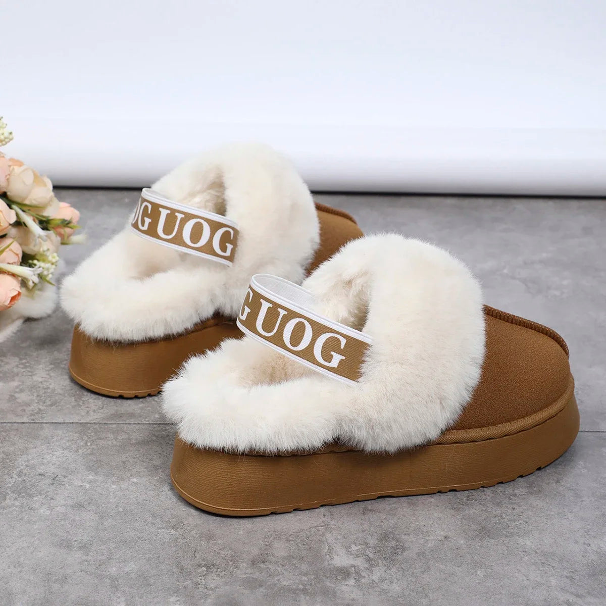 Women's Luxury Warm Cotton Slippers 2024 Autumn Winter Designer Round Toe Shallow Sandals Platform Shoes Slides Botas De Mujer