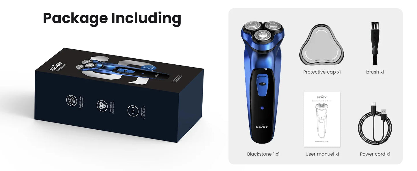 SEJOY Rechargeable Wet & Dry Use Electric Shaver Pop-up Hair Trimmer Rotary Shaving Machine Razor