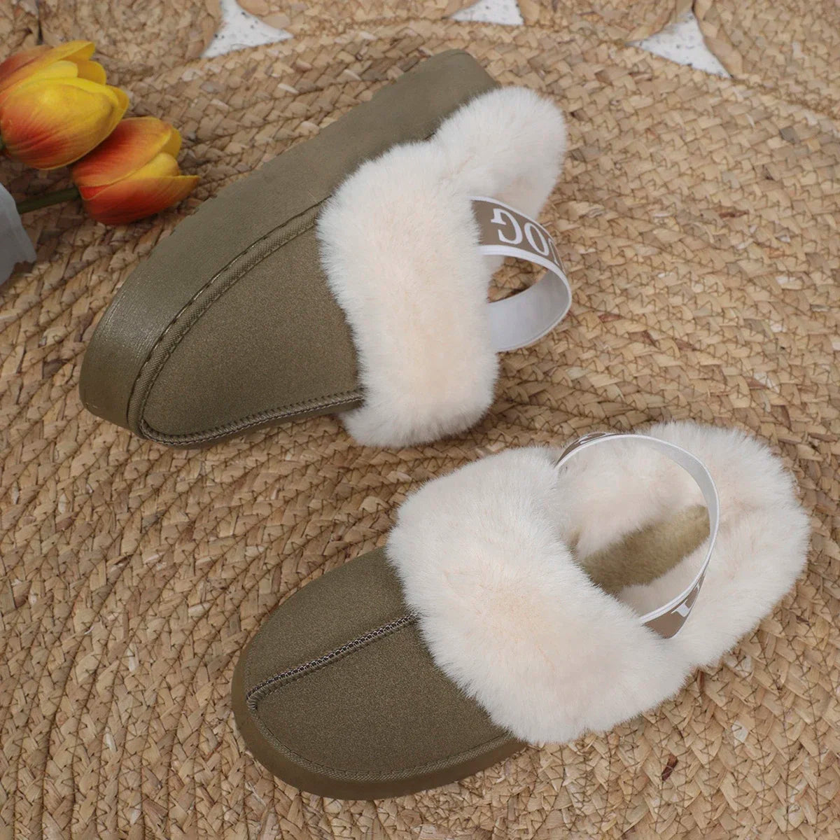 Women's Luxury Warm Cotton Slippers 2024 Autumn Winter Designer Round Toe Shallow Sandals Platform Shoes Slides Botas De Mujer