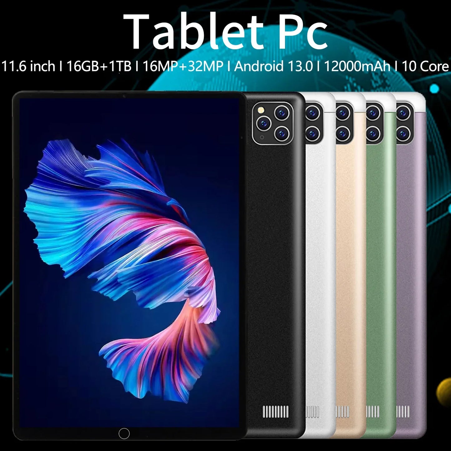 2025 New 11.6 inch Network Android 13.0 Tablet 16GB RAM 1TB ROM 16MP 32MP 10 Core 12000mAh tablet 4 5G Wifi Tablet