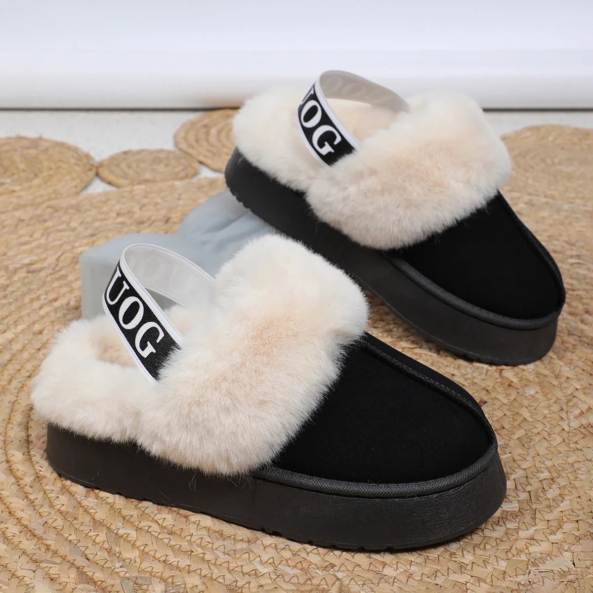 Women's Luxury Warm Cotton Slippers 2024 Autumn Winter Designer Round Toe Shallow Sandals Platform Shoes Slides Botas De Mujer