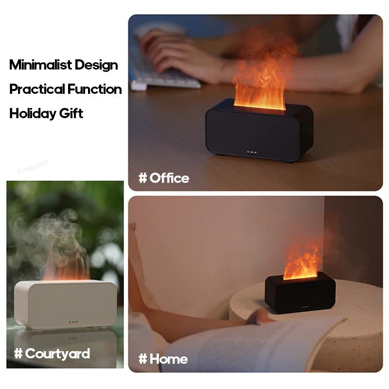 Mini Desktop Simulation Flame Humidifier LED Colorful Lights Can add Essential Oil Timing Setting USB Diffuser Aromatherapy