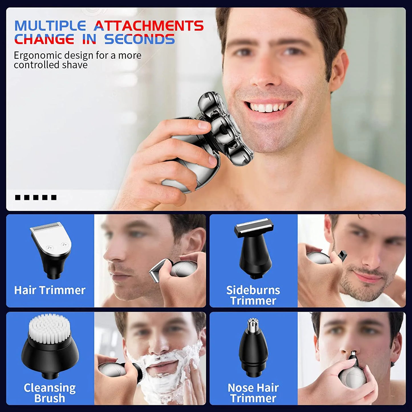 Electric Shaver 7D Floating Cutter Head Base Charging Portable Men Beard Trimmer Clipper Skull Shaver Waterproof Shaving