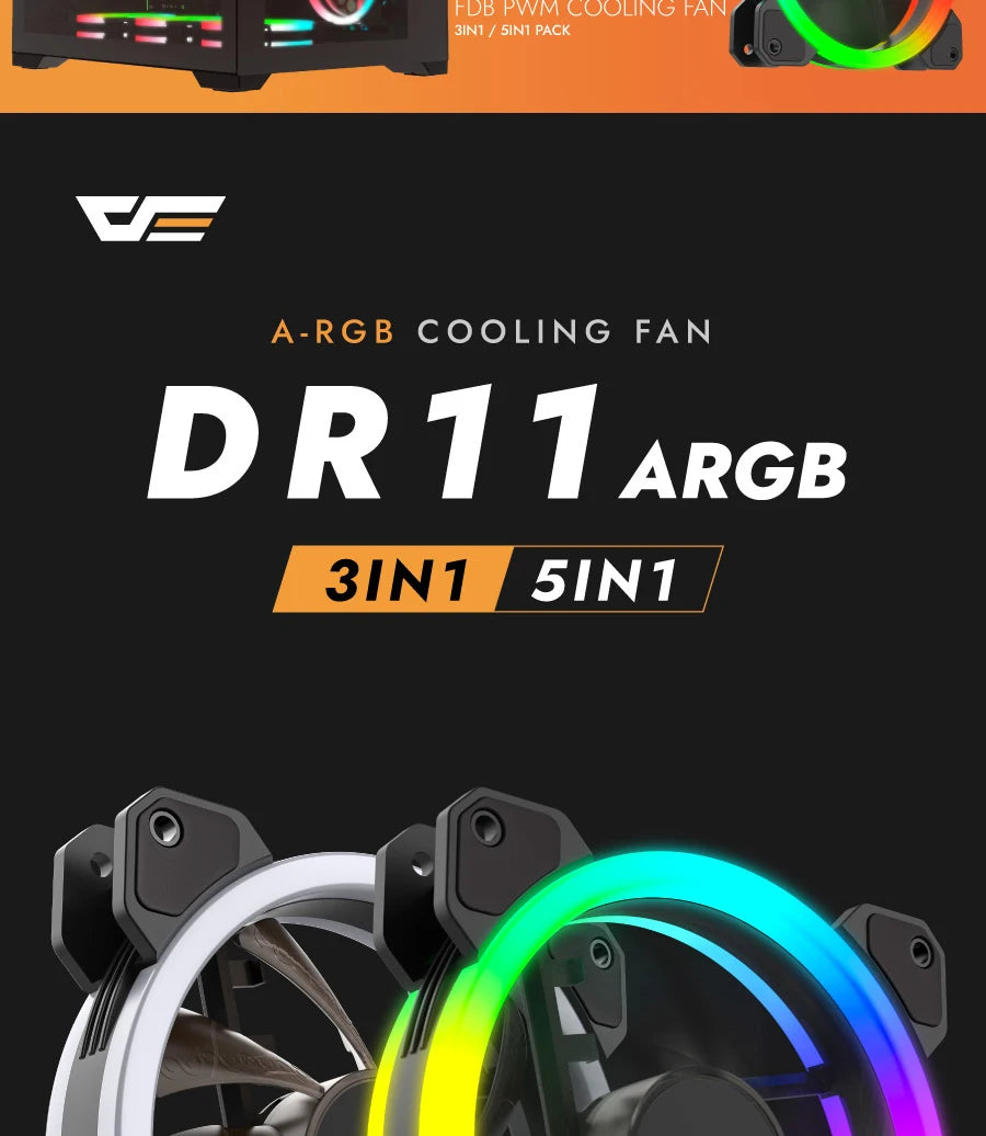 Darkflash DR11 PRO aura sync ARGB Mute 120mm FAN PC Computer Case Cooling Fan RGB remote control Double halo Cooler 12CM LED Fan