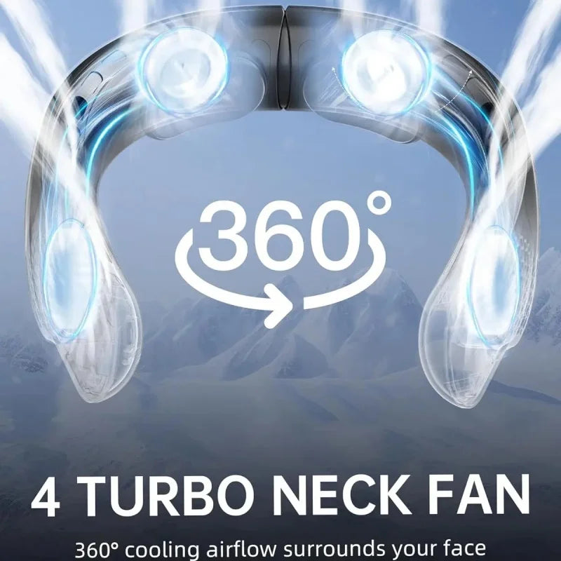 New Quad-Core USB Neck Fan Turbine Vaneless Design Easy Control 4000mAh Digital display for Outdoor Portable Fan Summer Gift