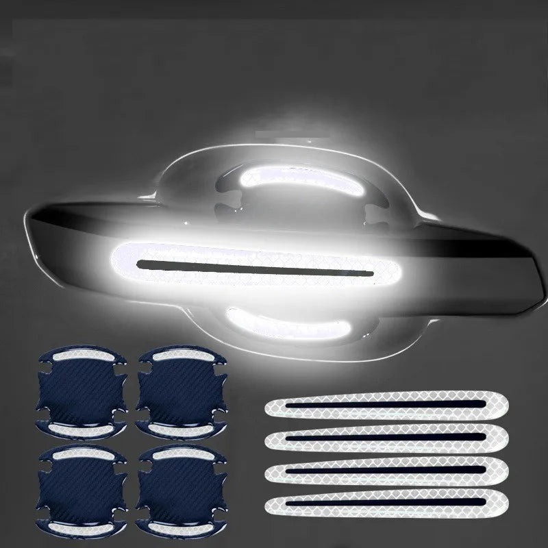 8PCS Car Door Bowl Handle Protector Safety Warning Anti-collision Anti-scratch Reflective Strip Exterior Protection Accessories