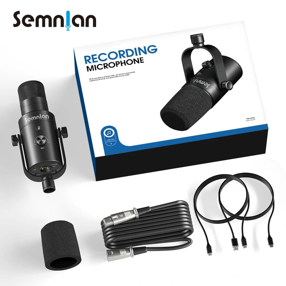 SEMNLAN Dynamic Microphone XLR/USB Online Game Streaming Podcast Live PC Song Phone Recording RGB YouTube Video Studio Mic MK-8