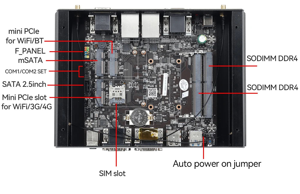 XCY Industrial Fanless Mini PC Intel i5-7200U 6x COM RS232 RS485 2x Mini PCIe Support WiFi 4G LTE CAN-Bus Windows Linux IPC