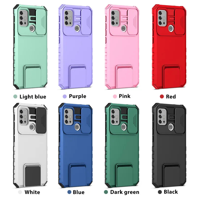 For Motorola Moto G Stylus 5G G Pure Power 2021 Case Slide Camera Lens Rugged Armor Cases For E7 E7i Power Stand Holder Cover