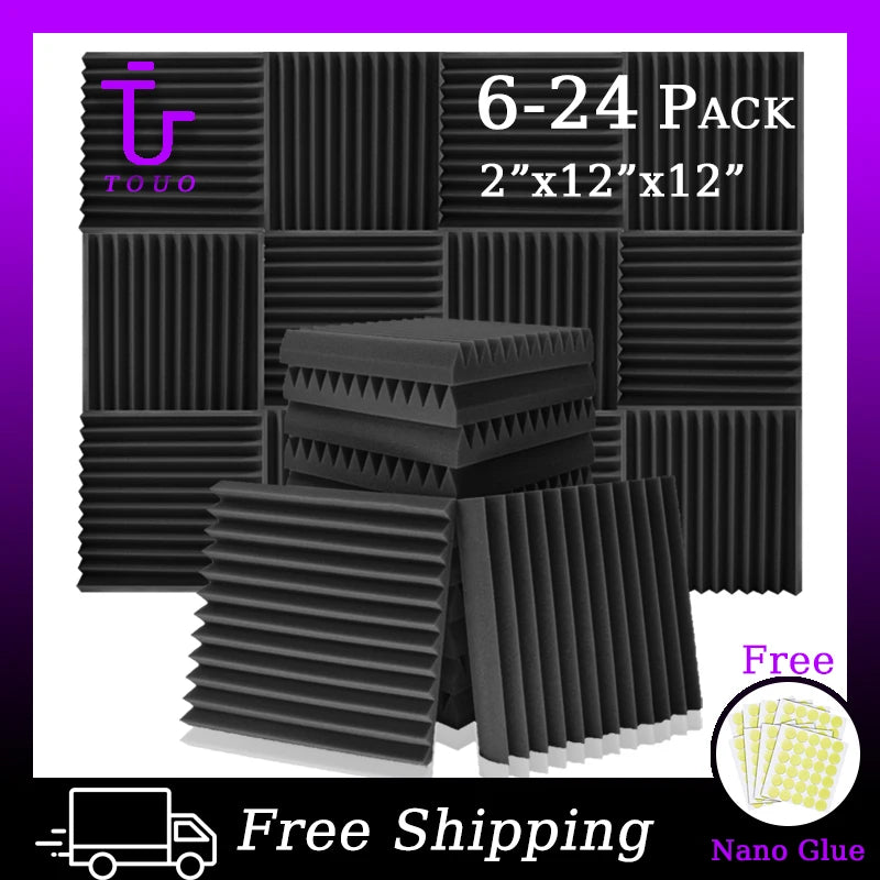 TOUO Acoustic Treatment Foam Wall Panels 6-24 Pcs Soundproofing Fireproof Sticker Sound Insulator For Studio Home