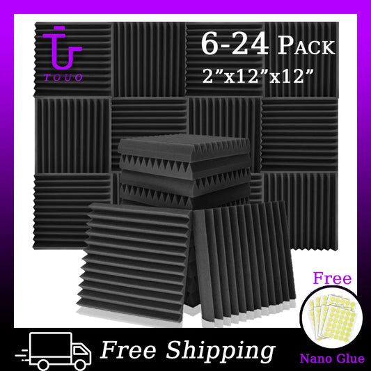 TOUO Acoustic Treatment Foam Wall Panels 6-24 Pcs Soundproofing Fireproof Sticker Sound Insulator For Studio Home