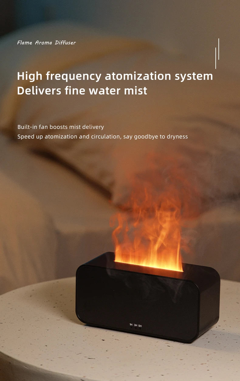 Mini Desktop Simulation Flame Humidifier LED Colorful Lights Can add Essential Oil Timing Setting USB Diffuser Aromatherapy